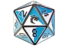 Old School DnD D20 Metal Dice: Dragon Forged - Blue & White w/ Black Nickel - MTL3620